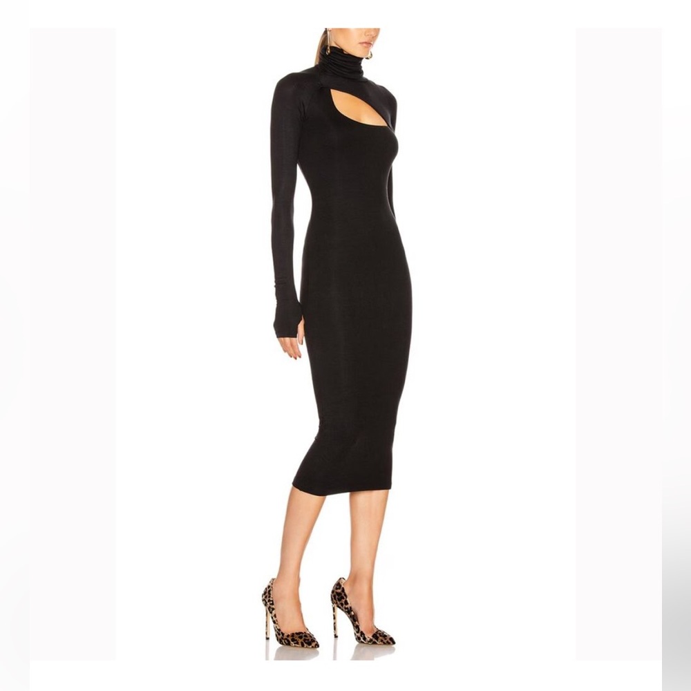 Alix NYC Clarkson Dress Black Ribbed Turtleneck Long Sleeve Cut Out Midi S
NWOT
